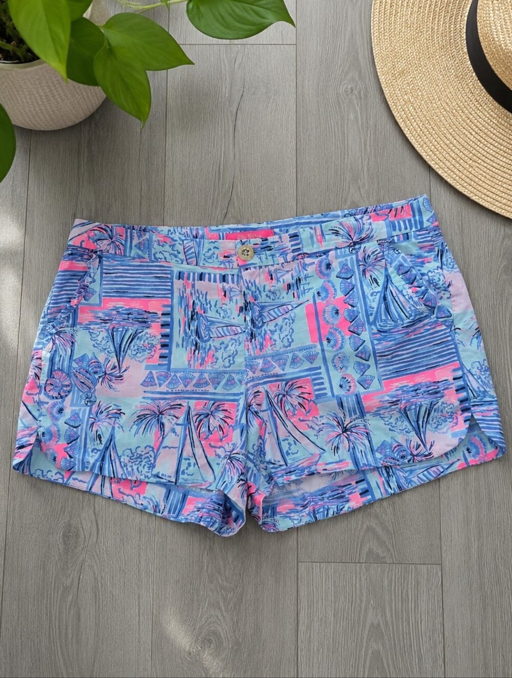 NWT Lilly Pulitzer Adie Ruffle Pocket Shorts Whisper Blue Yeah Buoy Size 12